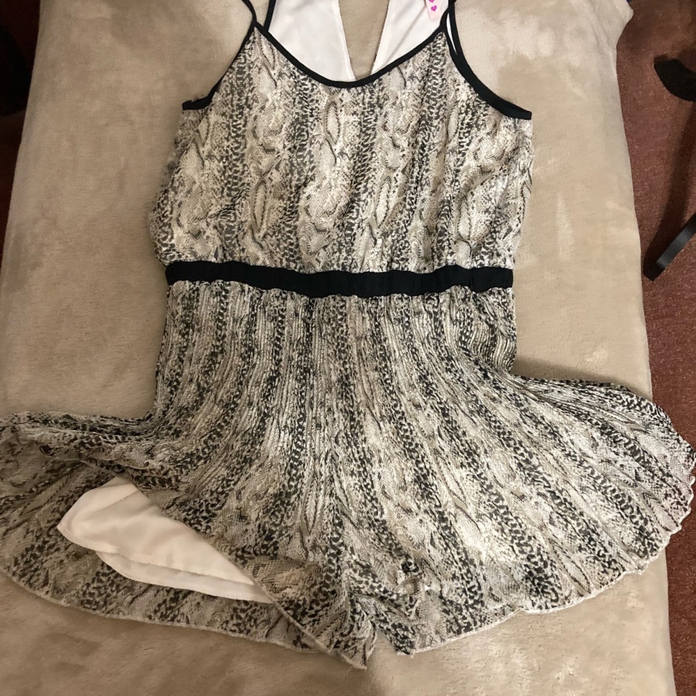 Women's Black and White Lace Romper